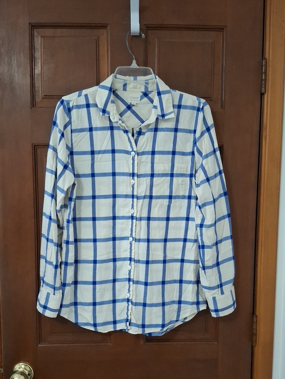 J. Crew Boy Fit Windowpane Button-Down Shirt 100% Cotton Size Medium